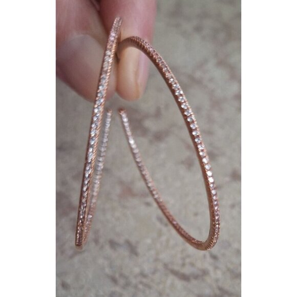 NEW Nordstrom Cubic Zirconia and Rose Gold Nickel -Free Hoop Earrings - Picture 3 of 6